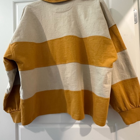 Madewell Mustard and Cream Striped Long Sleeve Polo - Picture 2 of 2